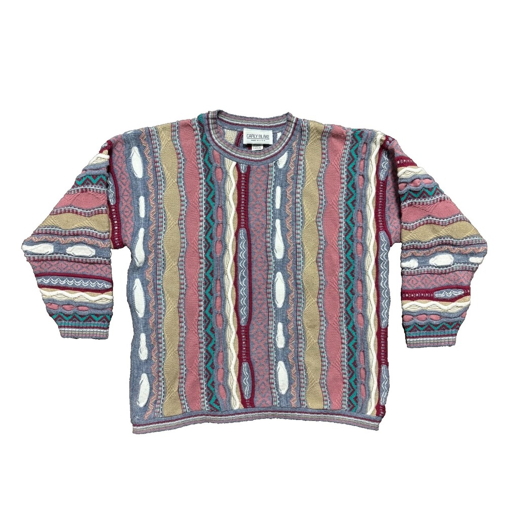 Vintage Carly Blake Sweater Women XL Made In USA Acrylic 3D Knit Coogi Style
